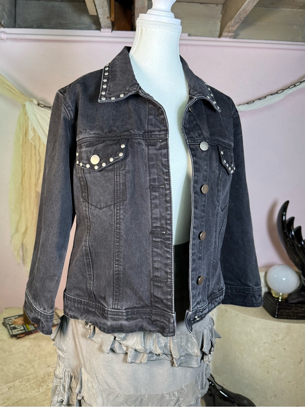 Vintage Y2K Forever 21 Studded Black Denim Jacket M